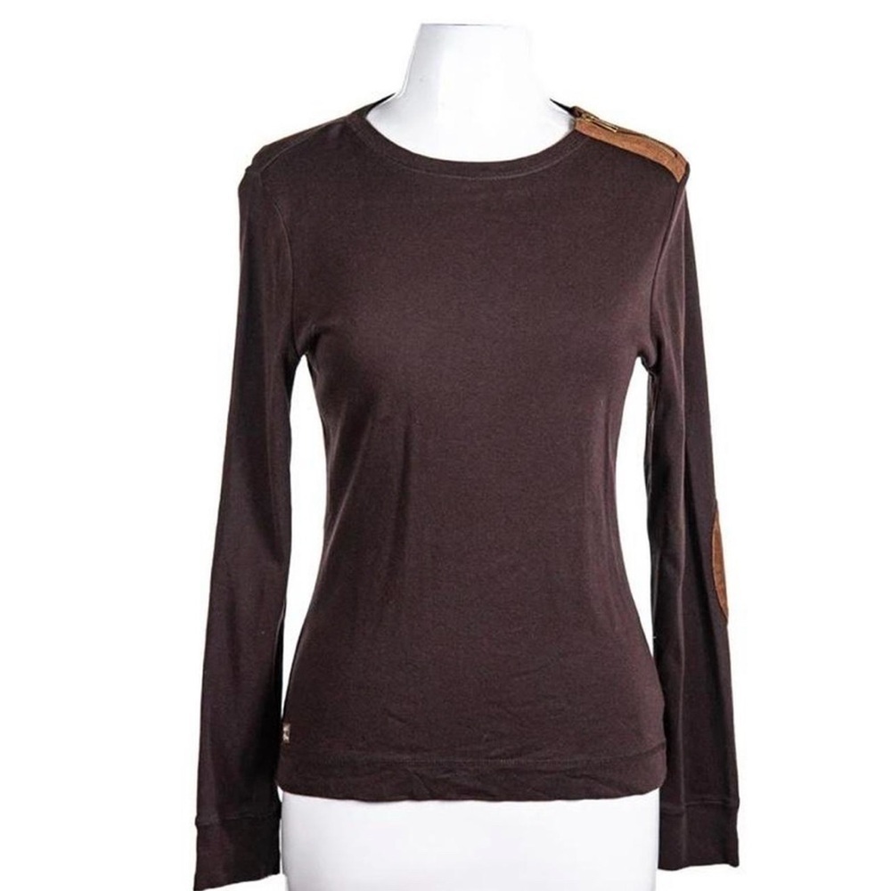 Lauren Ralph Lauren Women’s Sz XL Chocolate Brown Long Sleeve Tee elbow patches
